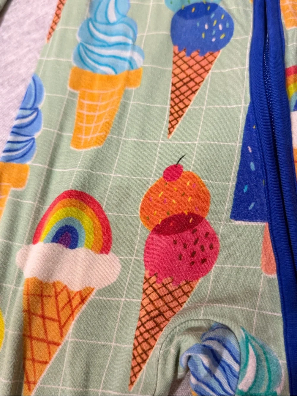 Little Sleepies Mint Ice Cream & Rainbow Footie with Blue Trim